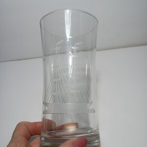 Source Unknown Clear Etched Sailing Ship Highball Glass Nautical Clipper Sailboa